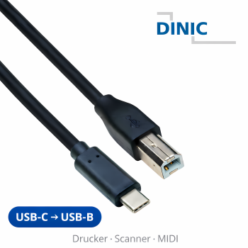 DINIC USB-C auf USB-B Druckerkabel, schwarz, (Printer/Scanner/MIDI) 2m