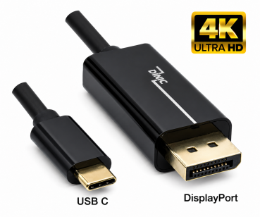 DINIC USB 3.2 Kabel Typ C St. auf DisplayPort St., 4K bei 60Hz, schwarz, Polybag, 2m