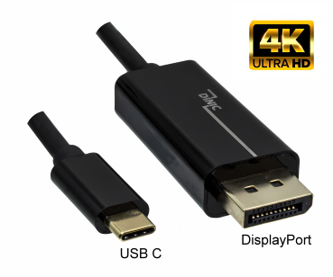 DINIC USB 3.2 Kabel Typ C St. auf DisplayPort St., 4K bei 60Hz, schwarz, Polybag, 2m