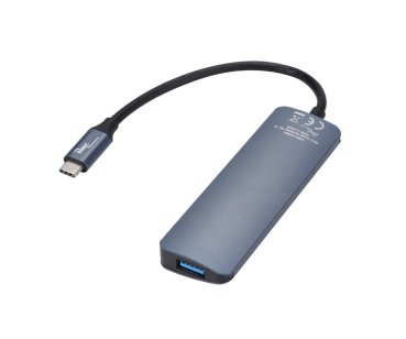 DINIC USB Typ C Adapter USB A 4-Port HUB+PD, 4x USB 3.0 + Typ C Ladebuchse, space grau, DINIC Polybag