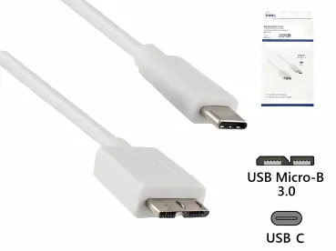 DINIC Kabel USB 3.2 Typ C St./USB 3.0 micro B St., weiß, DINIC Box mit Euroloch, 1m