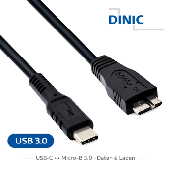 Kabel USB C auf USB 3.0 micro B, schwarz, DINIC Polybag, 2m