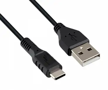 USB Typ C auf A Ladekabel, Polybag , schwarz, 2m USB Typ C auf A Stecker, 5V, 3A, OD: 3,5mm
