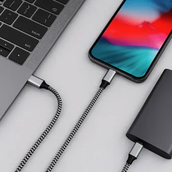 DINIC USB Typ C auf C Ladekabel, HQ Alu Stecker, 60w, Nylon Kabel, Space Grey, 0,5m