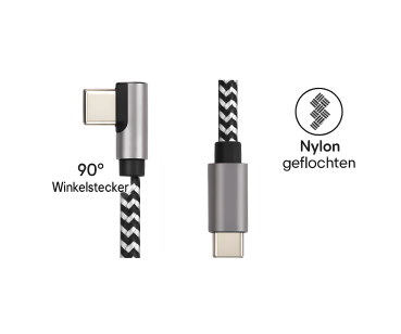 DINIC USB-C auf C 90° Ladekabel, HQ Alu Stecker, 60w, Nylon Kabel, Space Grey, Aktionsbox, 0,50m