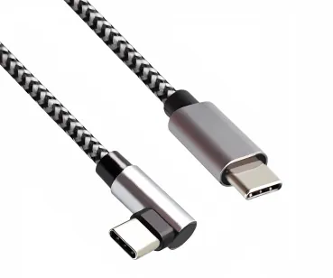 USB-C auf C 90° Ladekabel, HQ Alu Stecker, 60w, Nylon Kabel, Space Grey, Aktionsbox, 0,5m