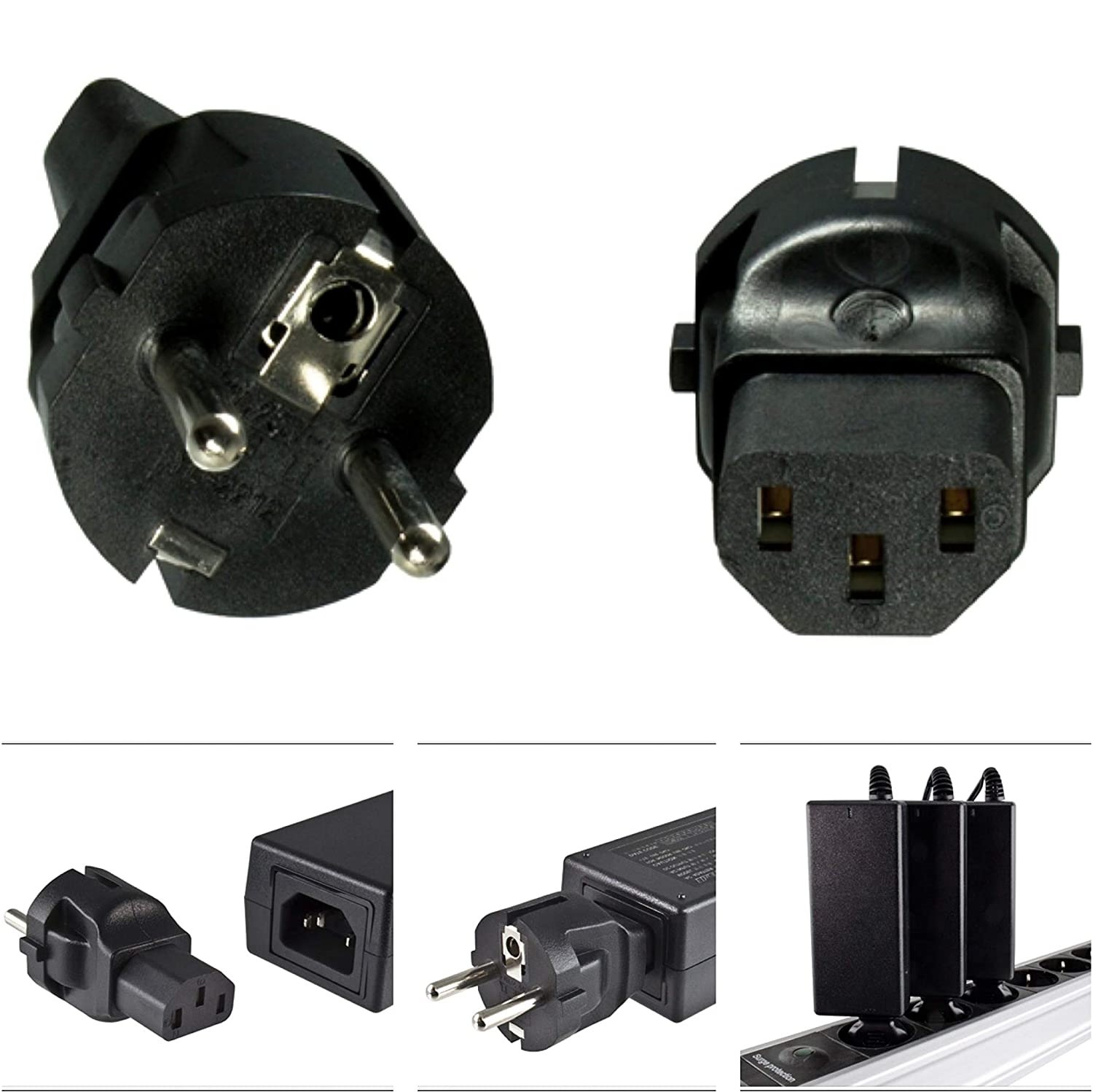 Farbe schwarz PremiumCord Netzanschluss 230V Stecker abgewinkelt 90° 10A IEC C14 