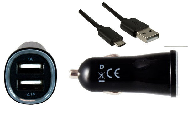 DINIC Kabel Shop - USB KFZ Ladeadapter 12V zu 2x USB 5V max. 3.1A inkl. USB  Micro Kabel, 1m