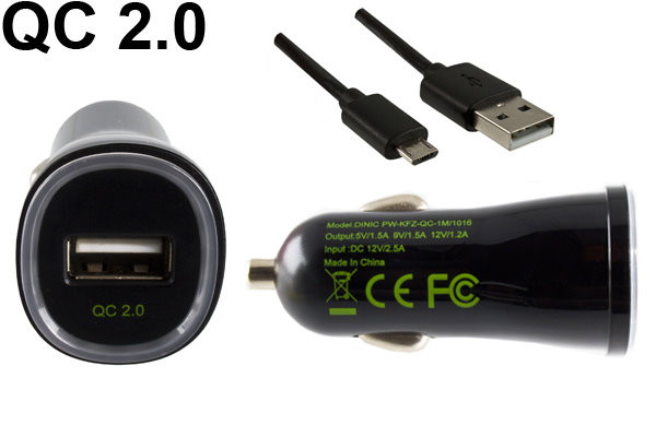 DINIC Kabel Shop - USB KFZ Quick Charger, Ladeadapter + USB Kabel, 1m  Eingang 12V DC, Ausgang 5V 1,5A/9V 1,5A/12V 1,2A