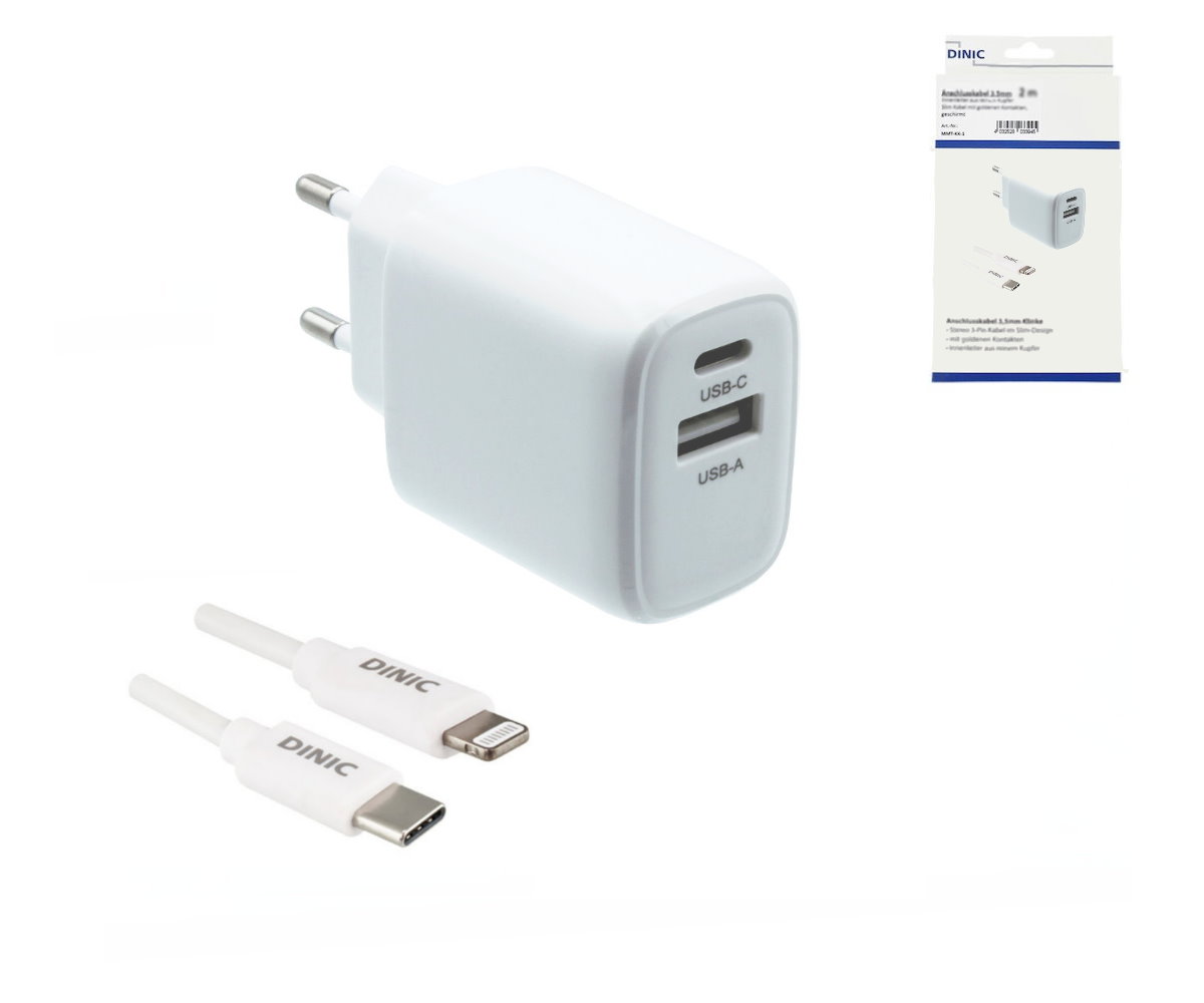 MAG-Kabel - USB C+A Lade-Set 20W, PD, weiß, 1m Lightning/C 20W, 3