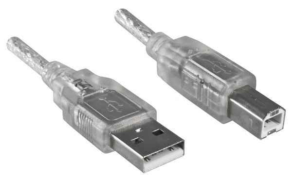 DINIC Kabel Shop - USB 2.0 Kabel A Stecker auf B Stecker, 2m UL 2725,  doppelt geschirmt, transparent