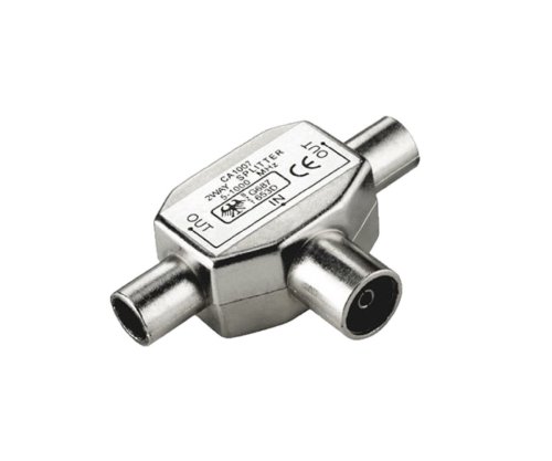 DINIC Verteiler 2xKoax-Kupplung auf 1xKoax-Stecker 2 Radiogeräte auf 1 Antennendose, Metall