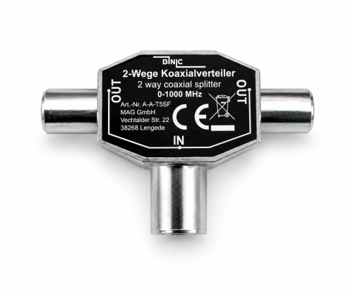 DINIC 2x Koaxial-Stecker auf Koaxial-Kupplung 2 TV-Geräte auf 1 Antennendose, Metall