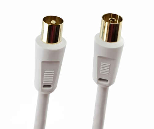 DINIC Koaxial Antennenkabel Stecker auf Buchse, vergoldet, weiß, vierfach geschirmt, Länge 10m
