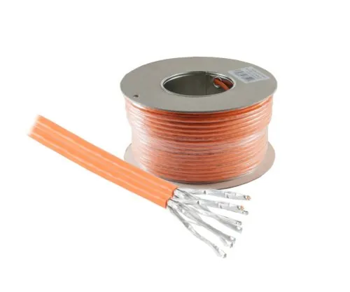 DINIC Cat.7 Duplex Verlegekabel, S/FTP, PiMF, 100m 10GB, AWG 23, 1000 MHz, orange, LSZH