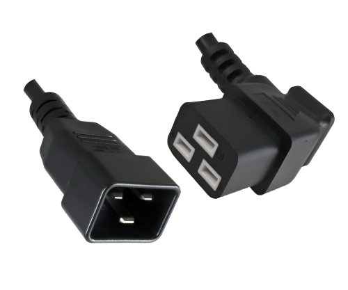 DINIC Kaltgerätekabel C19 gewinkelt auf C20, 16A Verlängerung, 1,5mm², schwarz, 1,80m