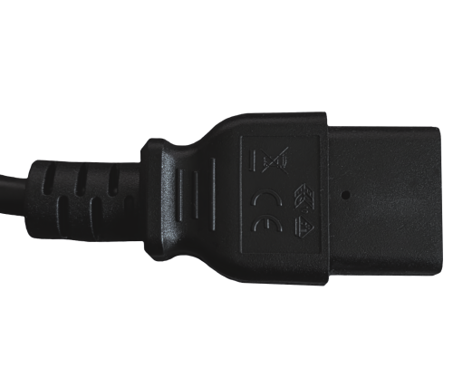 DINIC Netzkabel Schukostecker E+F 90° auf C19 für 16A, schwarz, 5m