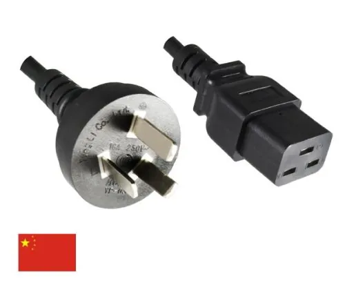 DINIC Netzkabel Stromkabel China Typ I (16A) auf C19, 1,5mm², CCC, schwarz, 1.80m