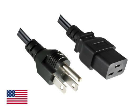 DINIC Netzkabel für Amerika USA Typ B auf C19, UL, schwarz, 1.80m