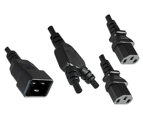 DINIC Y-Kaltgerätekabel C20 auf 2x C13 1,5mm², VDE, IEC60320-C20 2x C13, YP-33/2x YC-12, schwarz, 2m