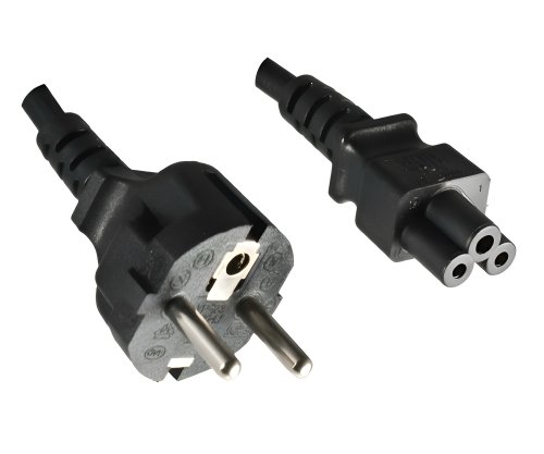 DINIC Netzkabel, Schutzkontaktstecker auf C5 Kleeblatt-Stecker, schwarz, 1m