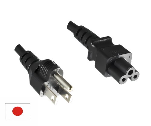 DINIC Netzkabel Japan Typ B auf C5, 0,75mm², 1,8m JPN 3pin/IEC 60320-C5,JET, PSE, VCTF, schwarz