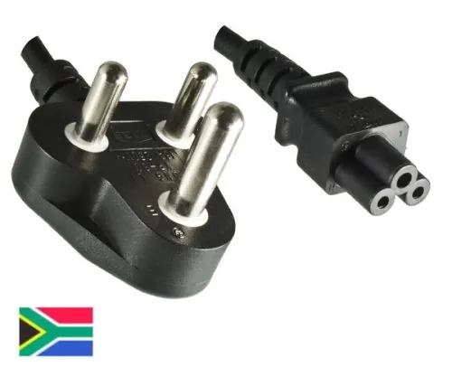 DINIC Netzkabel Südafrika Typ M auf C5, 0,75mm², 1,8m ZAF 3pin 2,5A, SABS, schwarz
