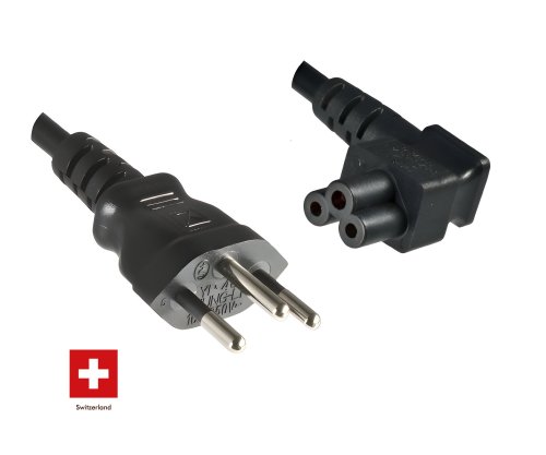 DINIC Netzkabel Schweiz Typ J auf C5 gewinkelt, schwarz 3m
