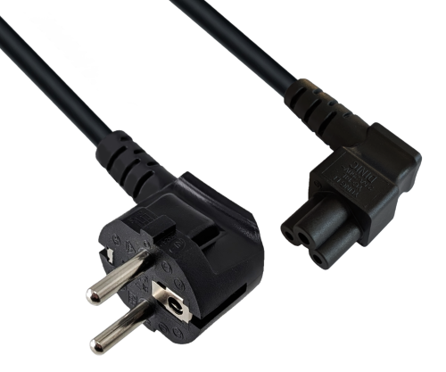DINIC Netzkabel, Stromkabel mit Schutzkontakt-Stecker auf C5 gewinkelt, schwarz, 1.80m