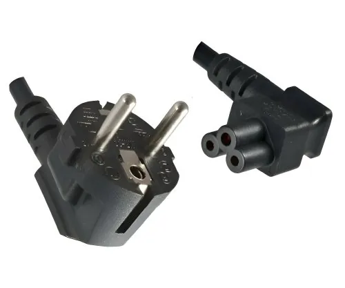 DINIC Netzkabel, Stromkabel mit Schutzkontakt-Stecker auf C5 gewinkelt, schwarz, 1.80m