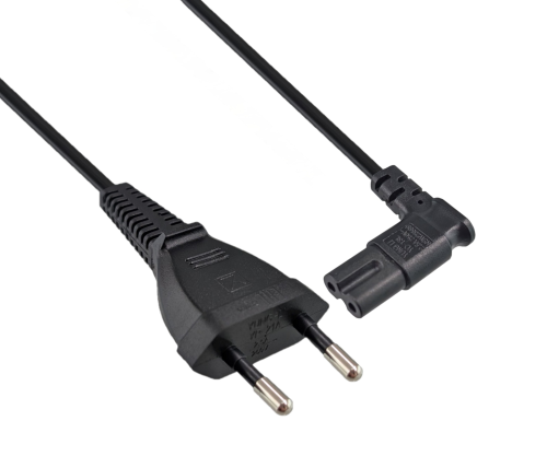 DINIC Netzkabel Eurostecker auf C7, 90 Grad seitwärts gewinkelt, 2m
