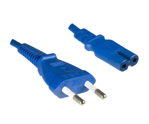 DINIC Stromkabel, Netzkabel Euro-Stecker auf C7 blau, 2-pin Euro-8, VDE, 1,80m