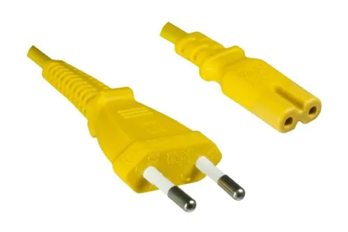DINIC Stromkabel, Netzkabel Euro-Stecker auf C7 gelb, 2-pin Euro-8, 1,80m