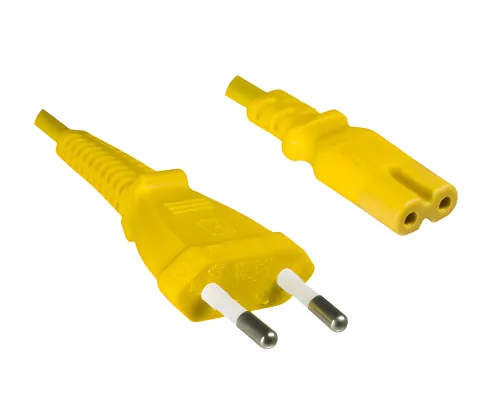 DINIC Stromkabel, Netzkabel Euro-Stecker auf C7 gelb, 2-pin Euro-8, 1,80m