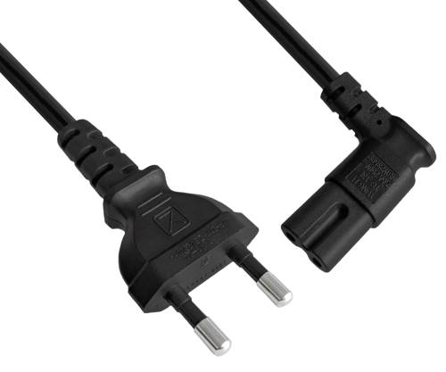 DINIC Netzkabel KOREA 2pin auf C7 90°, 0,75mm², 1,8m KOR 2pin/IEC 60320-C7 gewinkelt, KTL, schwarz