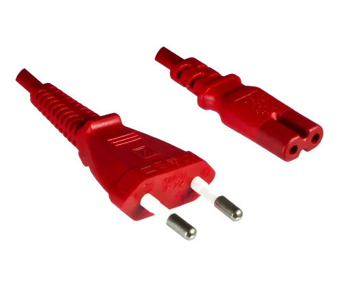 DINIC Stromkabel, Netzkabel Euro-Stecker auf C7 rot, 2-pin Euro-8, 1,80m