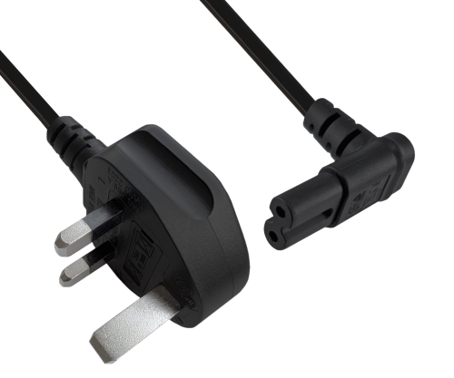 DINIC Netzkabel England UK Typ G 3A auf C7 90° UO, 0,75mm², ASTA, 1.80