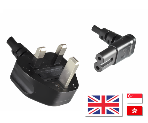 DINIC Netzkabel England UK Typ G 3A auf C7  90° UO, 0,75mm², ASTA, HK, Safety Mark, 1.80m