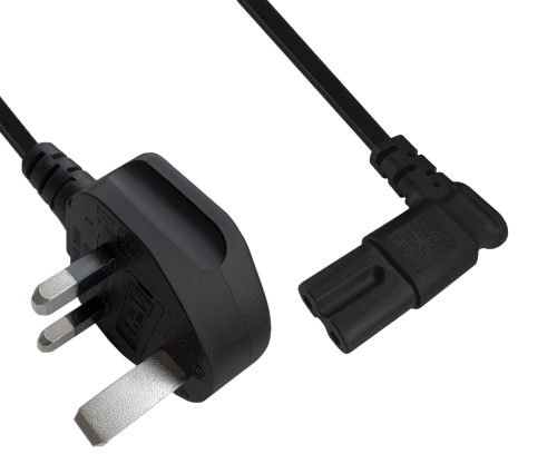 DINIC Netzkabel England UK Typ G 3A auf C7 90° LR, 0,75mm², ASTA, 1.80m