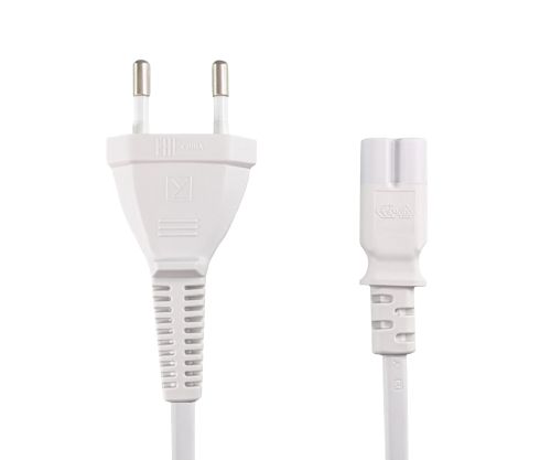 DINIC Stromkabel, Netzkabel Euro-Stecker auf C7 weiß, 2-pin Euro-8, VDE, 2m