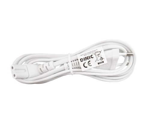 DINIC Netzkabel mit Eurostecker auf C7 90° unten, oben gewinkelt, weiß, VDE, 2m