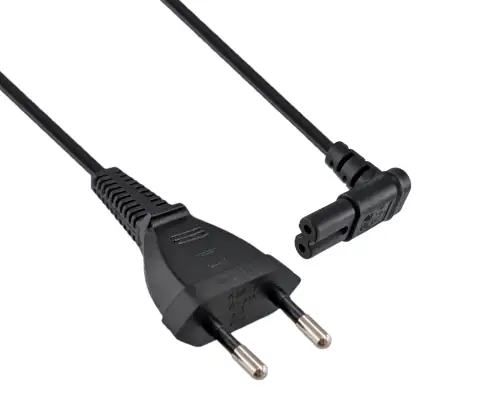 DINIC Netzkabel mit Eurostecker auf C7 90° Grad unten, oben gewinkelt, 2m