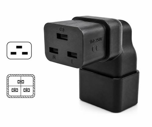DINIC Netzadapter C19 auf C20 gewinkelt, YL-3318L-2 IEC 60320-C19/20 seitwärts gewinkelt, unten/oben