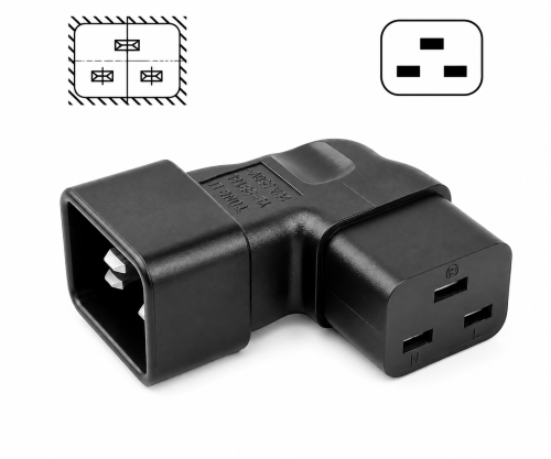 DINIC Netzadapter C19 auf C20 gewinkelt, YL-3318L-1 IEC 60320-C19/20 seitwärts gewinkelt, rechts/links