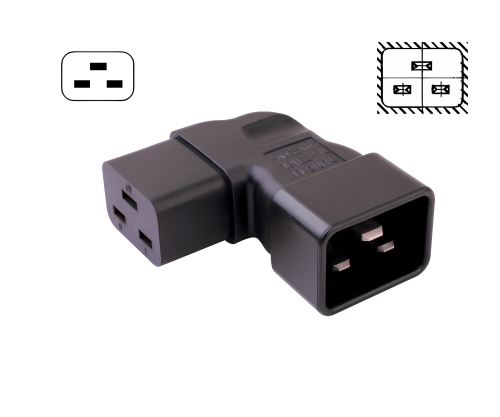 DINIC Netzadapter C19 auf C20 gewinkelt, YL-3318L IEC 60320-C19/20 seitwärts gewinkelt, links/rechts