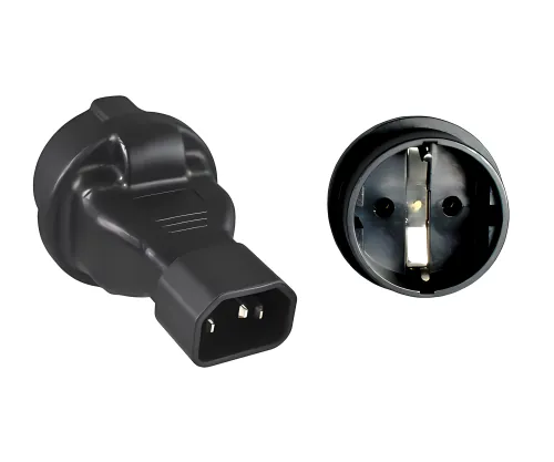 DINIC Netzadapter Schutzkontakt-Buchse auf C14 Kaltgeräte-Stecker