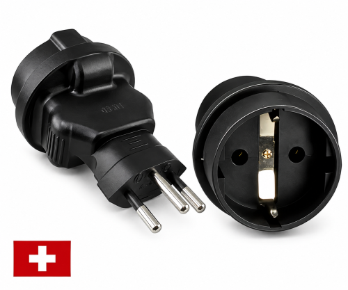 DINIC Reisestecker für die Schweiz mit Sicherung, Netzadapter CH