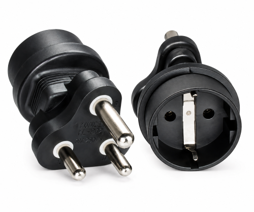 DINIC Stromadapter Südafrika u. Indien auf Schuko CEE 7/3 Buchse, 3pin Stecker