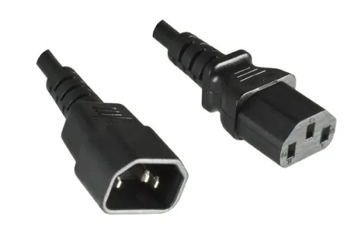 DINIC Kaltgerätekabel C13 auf C14, Verlängerung, 1mm², Multi-Zulassungen: VDE/UL/CCC/KTL/SAA/PSE, schwarz, Länge 5,00m