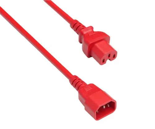 DINIC Warmgerätekabel C14 auf C15, 1mm², 1,5m, rot H05V2V2F3G 1mm², Verlängerung